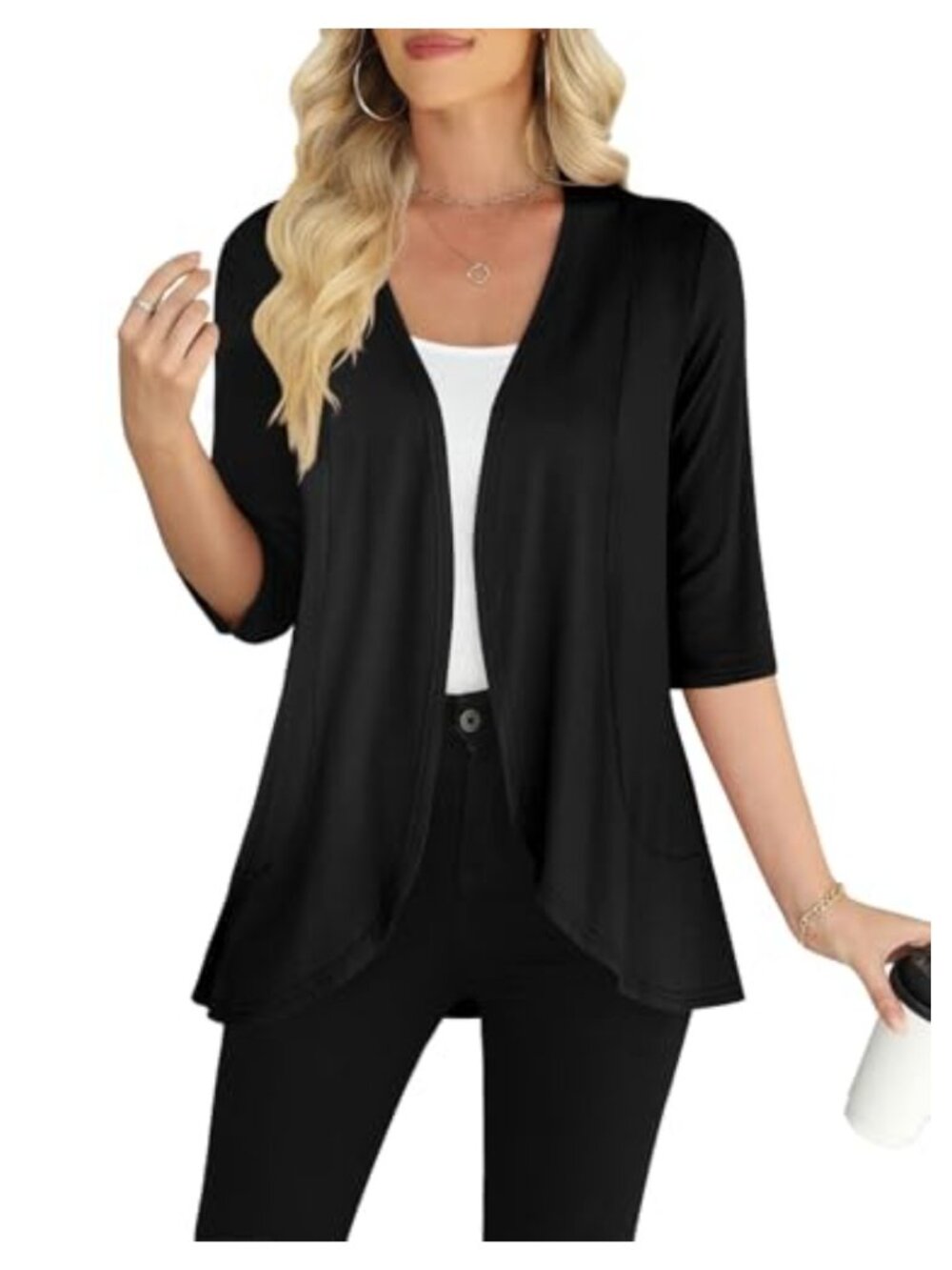 Women's Lightweight 3/4 Sleeve Open Front Cardigan Soft Knit Casual Sweater